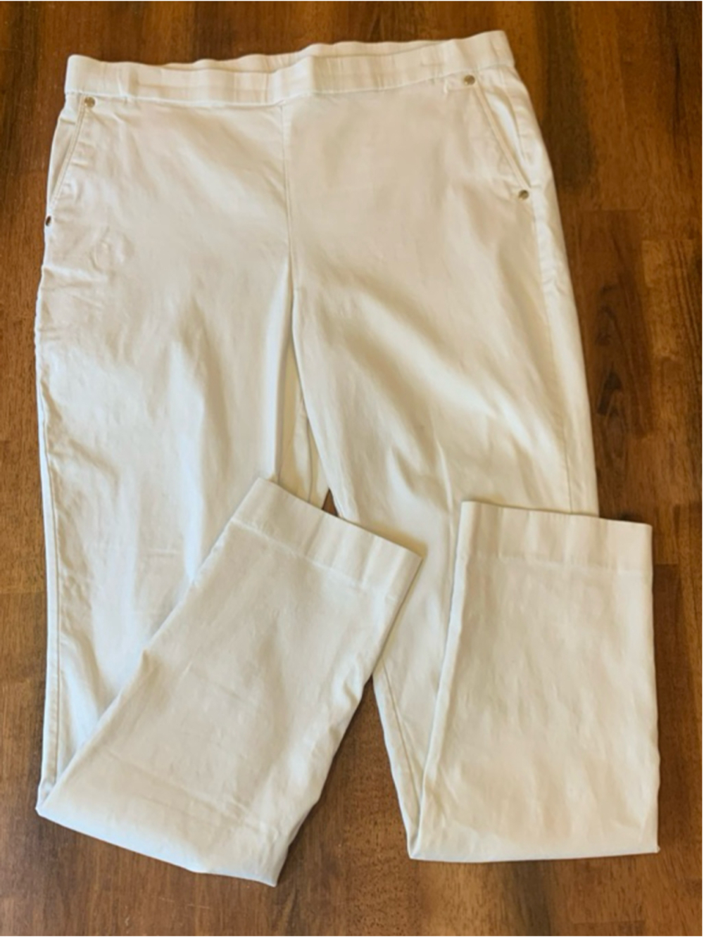 Anne Klein Pants Large White Pull On Stretch Waist Pockets